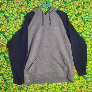 Columbia Sweater Mens LARGE Colorblock Hoodie Drawcord Fleece Lined Pullover